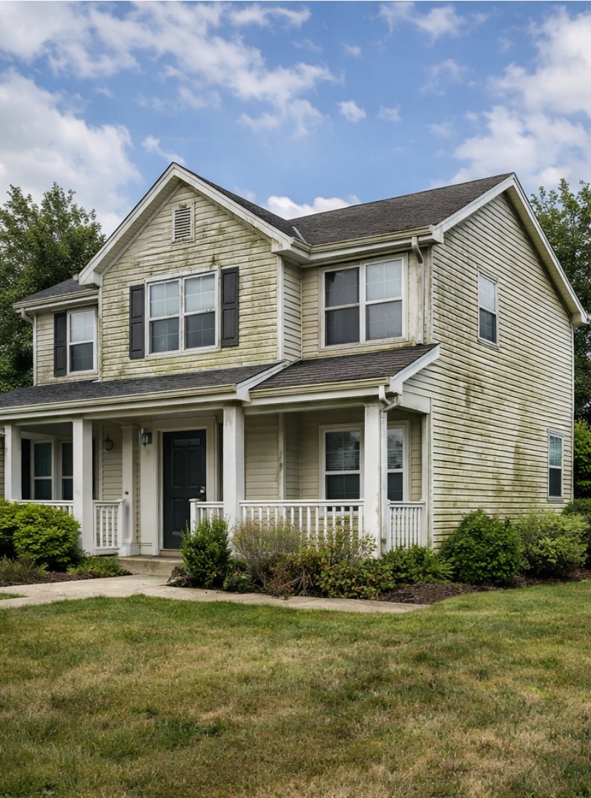 Dirty siding before pressure washing